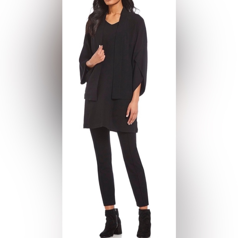 NWT Eillen Fisher Black Silk Georgette Crepe Jacket, Size M